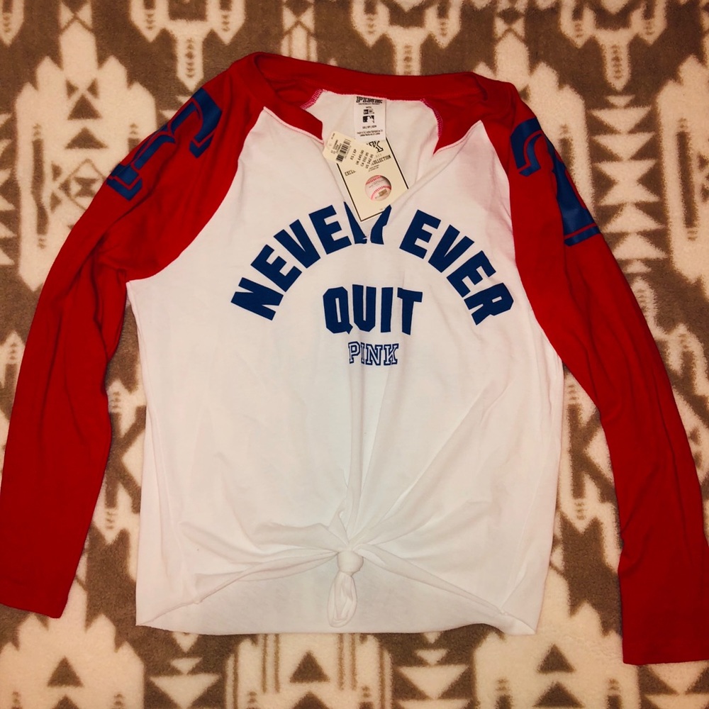 PINK MLB RANGERS QUARTER SLEEVE SHIRT